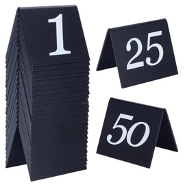 OLYCRAFT 50pcs Tent Style Acrylic Table Numbers Signs 1-50 Double Sided Black Table Numbers Signs Acrylic Tent Table Numbers Stands Signs 2.1x2.5x1.9 Inch for Wedding Party Banquets Receptions