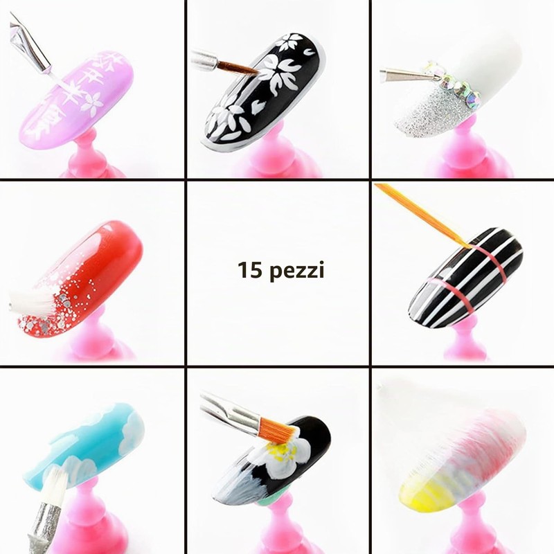 Cheerhom 15 Pezzi Pennelli Unghie Gel, Nail Art Pennelli per