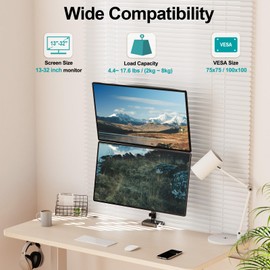 MOUNT PRO Vertical Dual Monitor Mount, Stacked Monitor Stand for 2 Computer Screens up to 32 inches, Fully Adjustable Gas Spring Display Desk Mount, Each Arm Holds up to 17.6lbs, VESA Mount