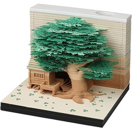 MEICHI 3D Notepad, Not Glued, 3D Tree House (Green) Paper Art with Display Box, Crystal Clear, 9 x 9 x 6 cm, 260 Sheets, Table Decoration