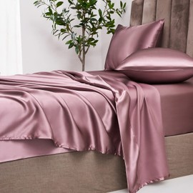 Damier Fitted Sheet 160 x 200 cm Pink Dusky Pink Satin Silk Shiny Bed Sheet High-Quality Deluxe Plain Fitted Sheet Suitable for Mattresses up to 30 cm