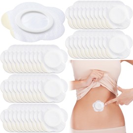 Joez Wonderful 50 Pcs Disposable Castor Oil Pack Wrap, Highly Absorbent Belly Button Patches, Self-Adhesive Castor Oil Pads, Organic Cotton Wraps Pack Covers - Floral (White, 7x7cm)