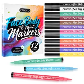 CAHOTO 12 Colors Water Resistant Face Body Paint Markers, Matte Temporary Tattoo Pen for Skin, Sweat-proof Waterproof High Pigment Painting Kit for Halloween Festival Party Cosplay Carnival Makeup