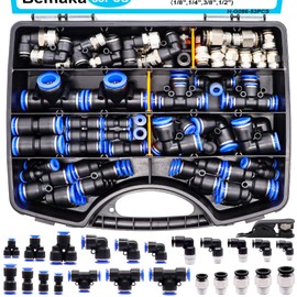 Bemaka 53Pcs Quick Connect Air Hose Fittings Kit, Push To Connect Fitting 1/8" 1/4" 3/8" 1/2" Air Line Quick Connect Fittings with NPT Thread, Quick Release Pneumatic Fitting Connectors Kit