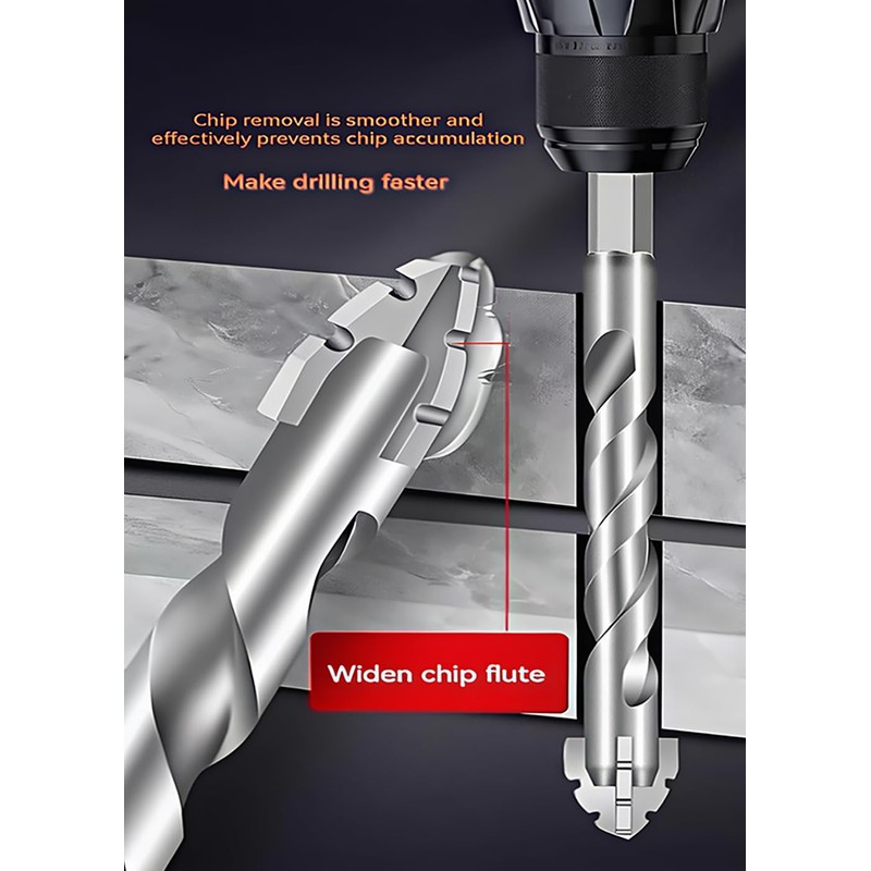 12pcs-New Four-Flute Sawtooth Eccentric Drill Bit, Multifunction Drill Bit Set,High