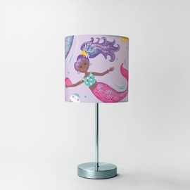 Happy Linen Company Girls Kids Magical Mermaids Ariel Lilac Cylinder Drum Table Lamp Shade Light Lampshade 18cm x 21cm