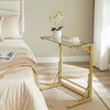 Tatub 24" Folding C Shaped End Table, Small Tempered Glass