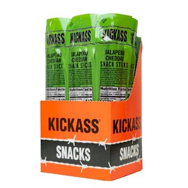 Kickass Jalapeño Cheddar Snack Sticks 16ct Case - 2oz Twin Packs of Pork and Beef Jerky Meat Sticks - Beef Sticks Meat Snacks - Jerky Sticks