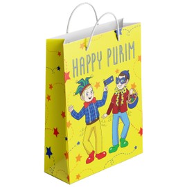 Winfaire Purim Gift Bags - 12 Pack Purim Bags for Mishloach Manot - Purim Boxes and Bags Bulk - Happy Purim Bags and Boxes - Medium - Yellow Izzy Dizzy Design