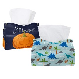 2 Pack Tissue Box Cover Holder, Dinosaurs Rectangle Leather Tissue Case, Decorative Organizer for Tabletop, Bathroom, Car, Office