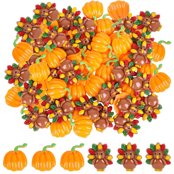 FOIMAS Thankgiving Resin Flatback Charms,50pcs Pumpkin Turkey Slime Embellishment Resin