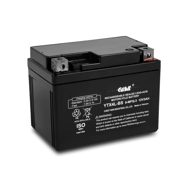 Casil YTX4L-BS High Performance-Rechargeable-Sealed Motorcycle Battery Compatible With Polaris Scrambler, Sportsman 90, Honda Scooters NQ50 Spree,Kawasaki 110 Can-Am DS70,Yamaha TTR125E/LE