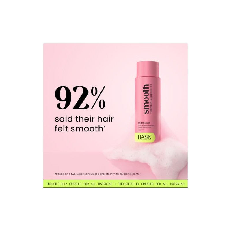HASK, Smooth + Keratin & Jojoba Oil, Shampoo Alisante, Controla