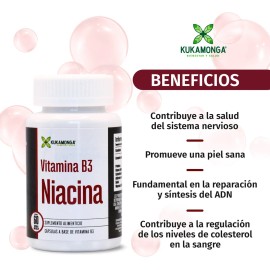 Vitamina B3 Niacina l60 Cápsulas lSin Sabor lApoya la Salud del Sistema Nervioso y Circulación | Contribuye a la Energía y Bienestar General lKukamonga