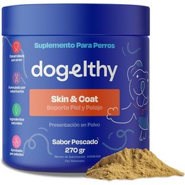 Dogelthy Skin & Coat. Suplemento para Piel y Pelaje para Perro Hecho a Base de Aceite de Pescado, Vitamina C/E, Complejo B, Zinc y más. Complemento para Croquetas o Dieta Barf Sabor a Pescado 270g
