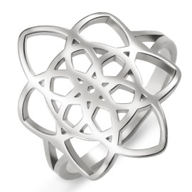 kkjoy Flower of Life Ring Stainless Steel Celtic Knot Flower Ring Promise Ring Jewellery for Women Charming Ladies, Stainless Steel, No Gemstone