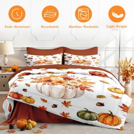 WeCozy Full Fall Comforter Set with Sheets, 7 Pieces Pumpkin Bedding