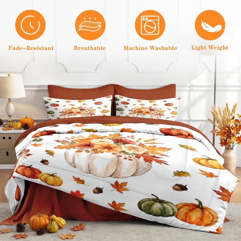 WeCozy Full Fall Comforter Set with Sheets, 7 Pieces Pumpkin