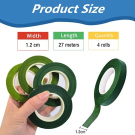 MANJIAMEI 4 Rolls Florist Tape, 12mm Width Floral Tape Arrangement Supplies Flower Tapes Sticky Florist Stem Wrap for Bouquet Flowers Wrapping DIY Craft Projects (30 Yard/Roll - Green Series)