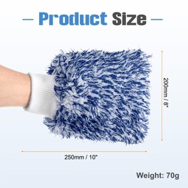 HARFINGTON 2pcs Microfiber Car Wash Mitts 10" x 8" Scratch Free Wash Gloves Absorbent Double Sided Plush Cleaning Drying Mitts for Car Washing Home Clean Blue White