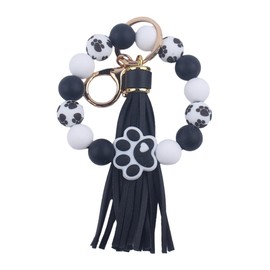 Claw Silicone Beaded Bracelet Wrist Keychain, PU Leather Tassel Bangle Car Keychain for Women,Key Ring Wristlet Key Chains