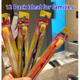 Cepillo De Dientes Manual Japonés De Cerdas Dobles Anchas Y Suaves Para Adultos, Paquete De 12, Empaquetado Individualmente, Cabezal Para Adultos, Cerdas Suaves Y Finas