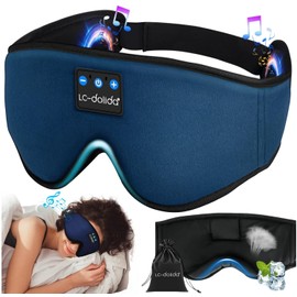 LC-dolida Sleeping Mask with Headphones Sleep Headphones Side Sleeper for Women Men Eye Mask Cotton Washable Sleeping Mask with Microphone for Travel/Naps/Yoga/Meditation/Sleeping