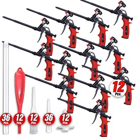 Luft Professional Expanding Foam Spray Gun (12 Insulation Guns + 36 Extenders) PU Insulating Applicator Heavy Duty Metal Body Dispensing Foam Gun Suitable for Caulking, Filling, Sealing (12 Pack)