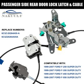 Nakuuly Right Passenger Side Rear Door Lock Latch & Cable for Ford F250 F350 F450 F550 Super Duty 1999-2007, Upper and Lower Latches Assembly Replace 6C3Z-28264A00-A 6C3Z28264A00A
