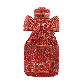 RomanticDesign Women Champagne Bottle Rhinestone Evening Clutch Bride Purse Chic Bowknot Crystal Handbag for Party Prom, B-red