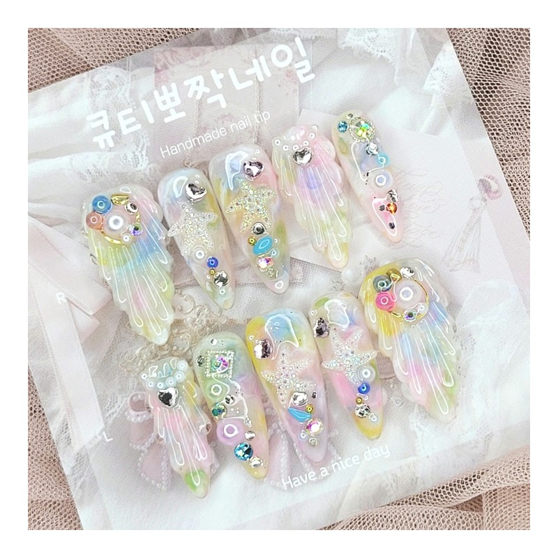 Pearl shell handmade nail tips - Oval M / 진주조개