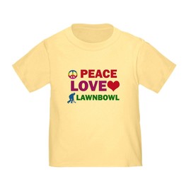 CafePress Peace Love Lawnbowl Designs Toddler T Shirt Toddler Graphic Tee, 100% Cotton Daffodil Yellow