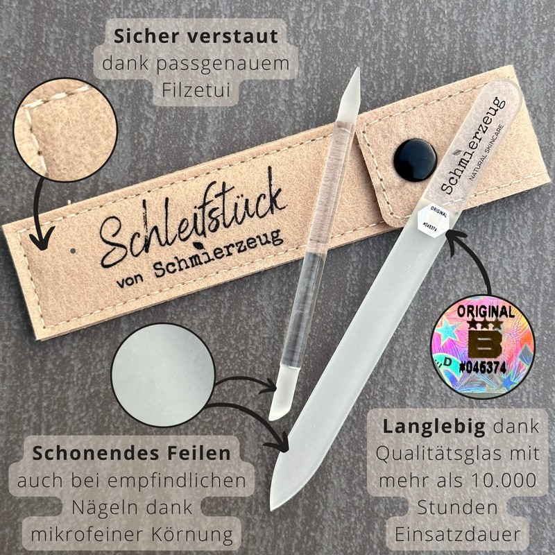 SCHMIERZEUG Glass Nail File, Glass Manicure Stick & Felt Case