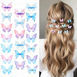 Paderison 20Pcs Butterfly Hair Clips for Kids Moving Glitter Butterfly Clips Colorful Fairy Accessories for Women Butterfly Hair Accessories for Girls Blue Butterfly Hair Clips for 90s