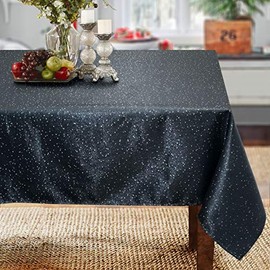 CAIT CHAPMAN HOME COLLECTION Shimmer Starry Night Black Silver Metallic Woven Tablecloth (60" x 84" Rectangle)