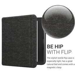 kwmobile Case Compatible with Kobo Libra Colour - Book Style Fabric e-Reader Cover Flip Folio Case - Dark Grey