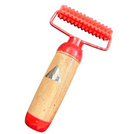 Wooden Massage Roller with Textured Handle, Red Acupressure Body Massager Tool