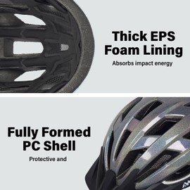 Youth Adult Road Bike Helmet, Men Women Adjustable Mountain Bicycle Helmet with Detachable Visor, 2 Sizes for Age 8-14+ Youth, Kids, Adult (Glitter Black, L)