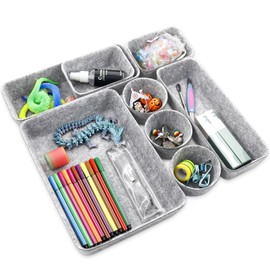 Felt Drawer Organisers, 8 Pieces, Desk Drawer Organiser, Bathroom Makeup Organiser, Washable Storage Box, Foldable Storage Basket, Made of Felt