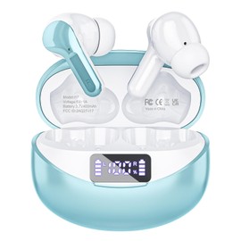 Wireless Earbuds, Bluetooth Headphones 5.3 HiFi Stereo, Wireless Earphones with ENC Noise Cancelling Mic, LED Digital Display in Ear Buds Light Cyan