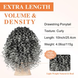 Lommel Drawstring Ponytail for Black Women,10 Inch Ponytail Extension for Black Women Curly Pony Tails Hair Extensions for Girls Afro Kinky Curly Hair Pieces for Daily Use(Mix Grey)