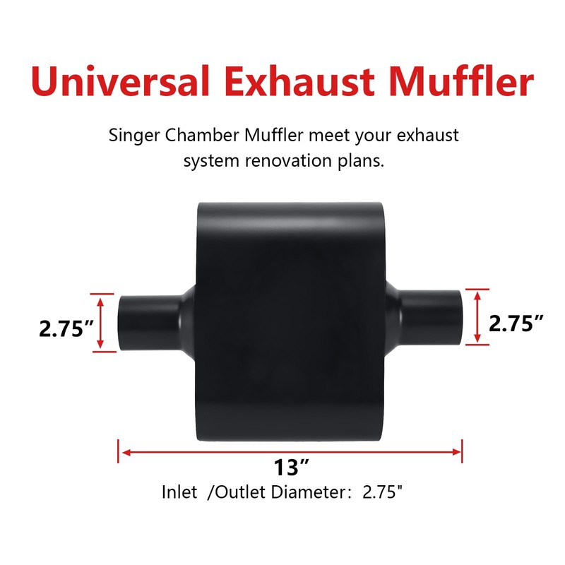 TECTRUC Muffler Single Chamber 2.75" Universal Muffler Performance Race Exhaust