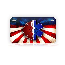 Americana First Responder Motorcycle License Plate Patriotic Red White & Blue EMT Firefighter Mini-Sized Auto Tag