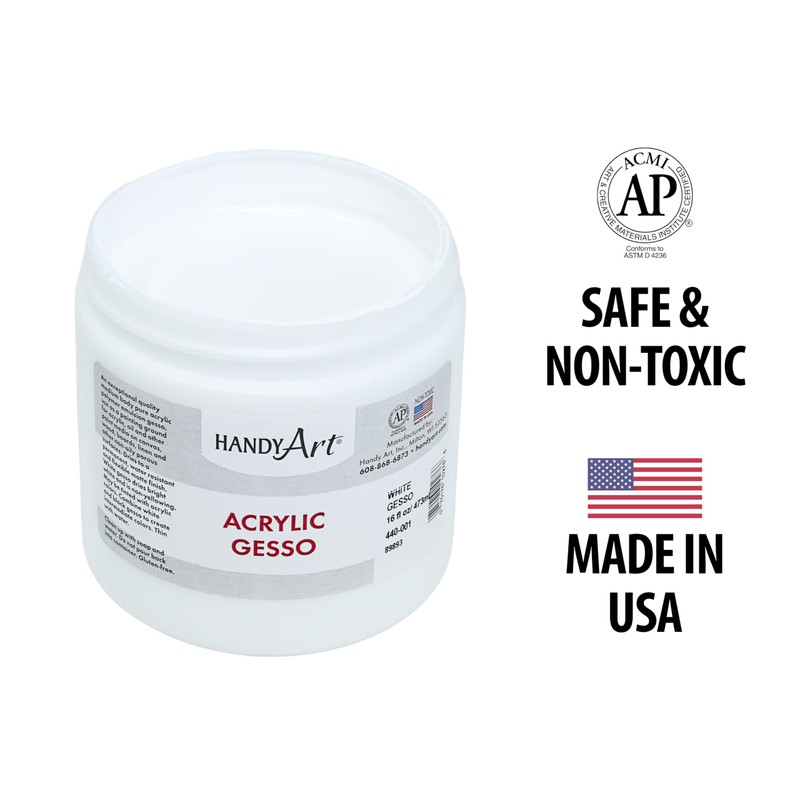 Handy Art Acrylic Gesso, 16 oz, White, Primer for Canvas,