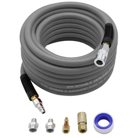 YOTOO Hybrid Air Hose 1/2-Inch I.D. by 50-Feet Long 3/8 inch MNPT Solid Brass Fittings 300 PSI Heavy Duty, Lightweight, Kink Resistant with 3/8" and 1/4" Industrial Quick Coupler Connectors, Gray
