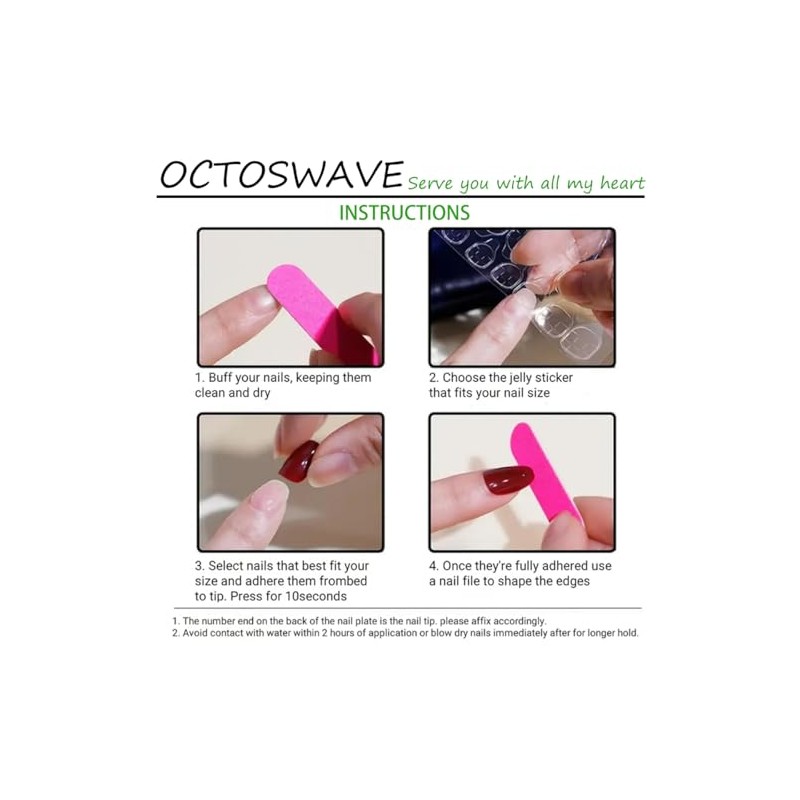 Uñas postizas cuadradas Octoswave, diseño francés, con diseños dulces, para