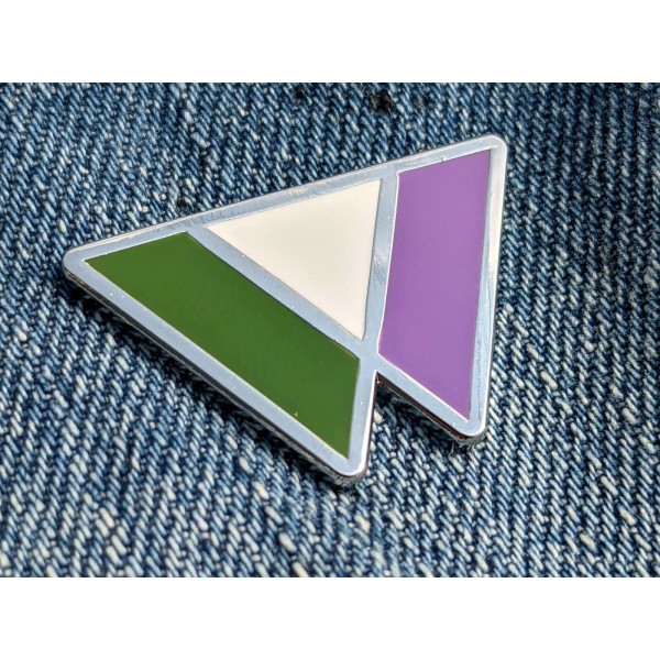 Applicable Pun Genderqueer Flag Triangles Lavender White and Green Enamel