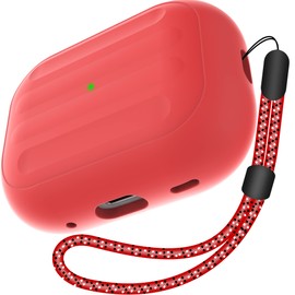 HUABERICH Anti-Lost Case for Airpods Pro 2nd Gen,Unibody Soft Silicone Protective Cover,Wireless Charging, LED Visible,Sports Case with Lanyard (red)