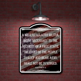 A Well Regulated Militia Second Amendment Flag BLACK Aluminum Composite Sign, 15"x18"