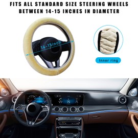 Augeny Fuzzy Car Steering Wheel Cover, Anti-Slip Soft Plush Steering Wheel Protector, 15 Inch Elastic Wheel Covers, Universal Vehicle Interior Winter Warm Accessories for Men Women (Beige)
